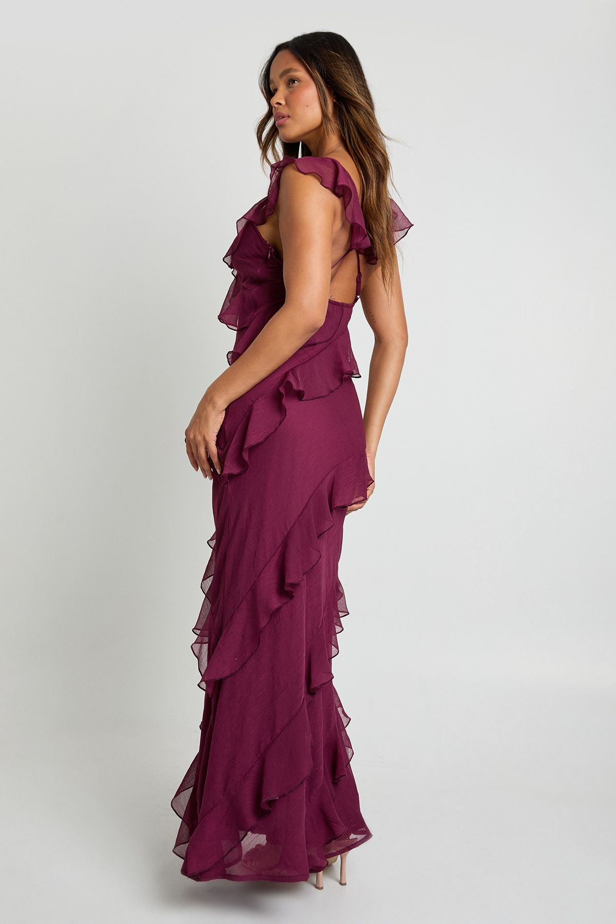 Robe longue b mousseline b volants w bretelles