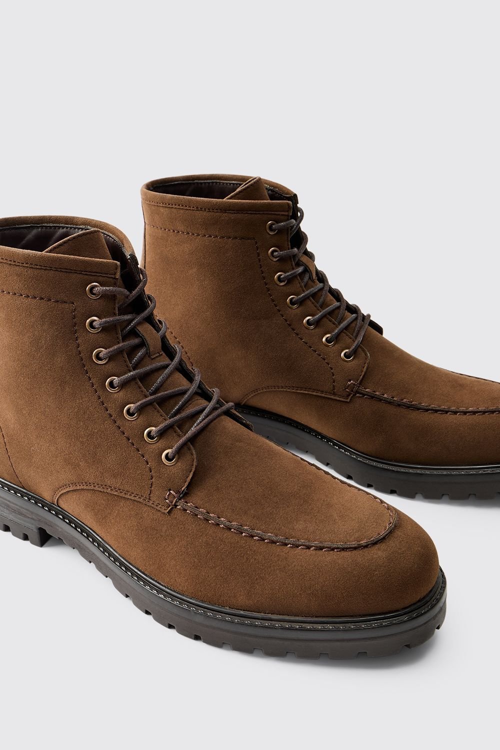Cleated faux suede hiker boots