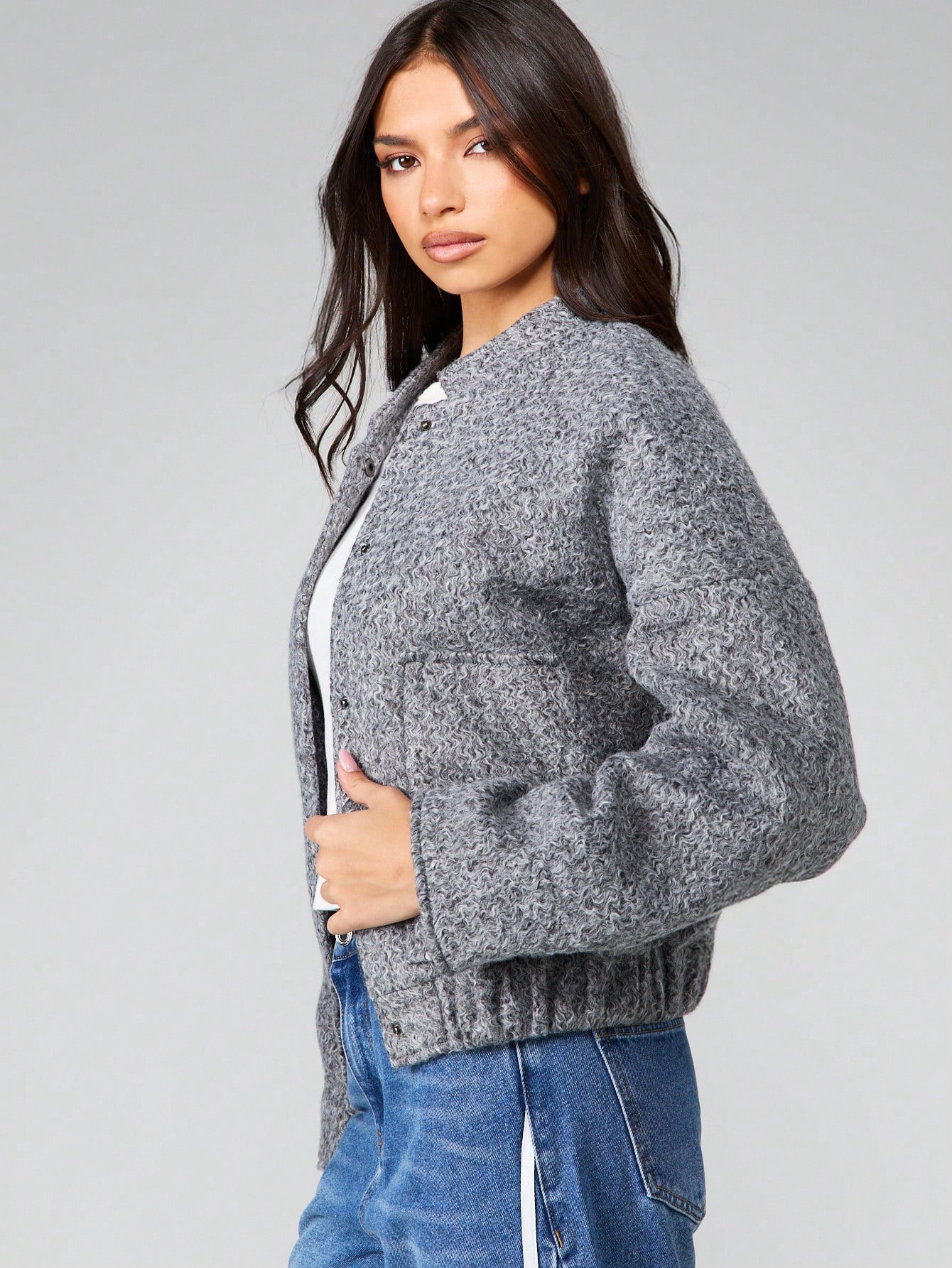 Blouson bomber 9sir bouclette b bordure côtelée