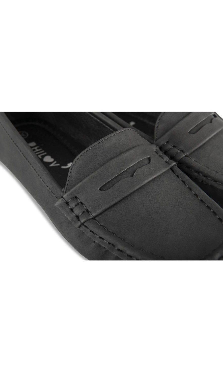 Black matte loafers with stitched strap