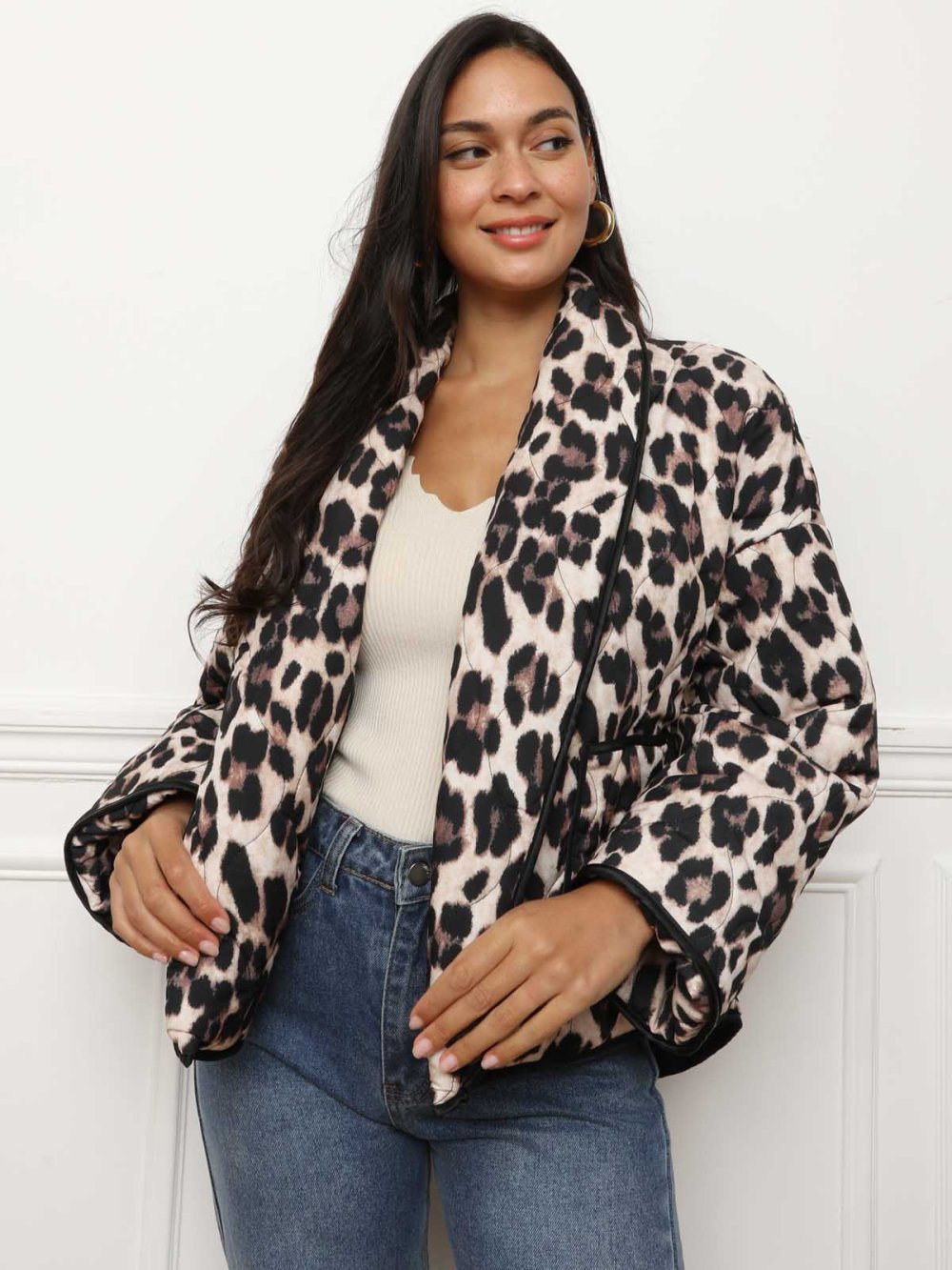 Veste matelassée b imprimé animal taupe