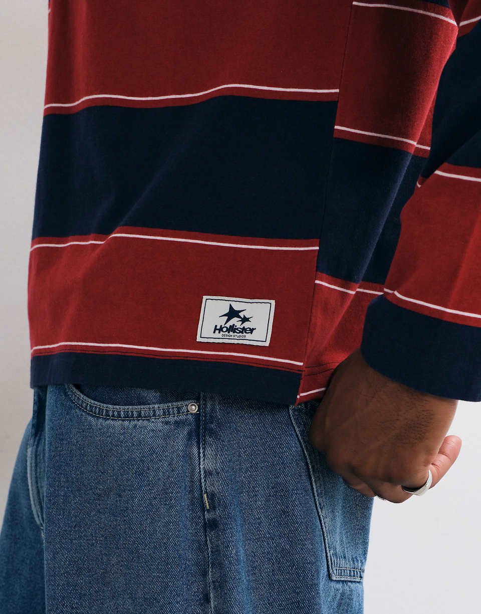 Oversized striped long-sleeve rugby polo