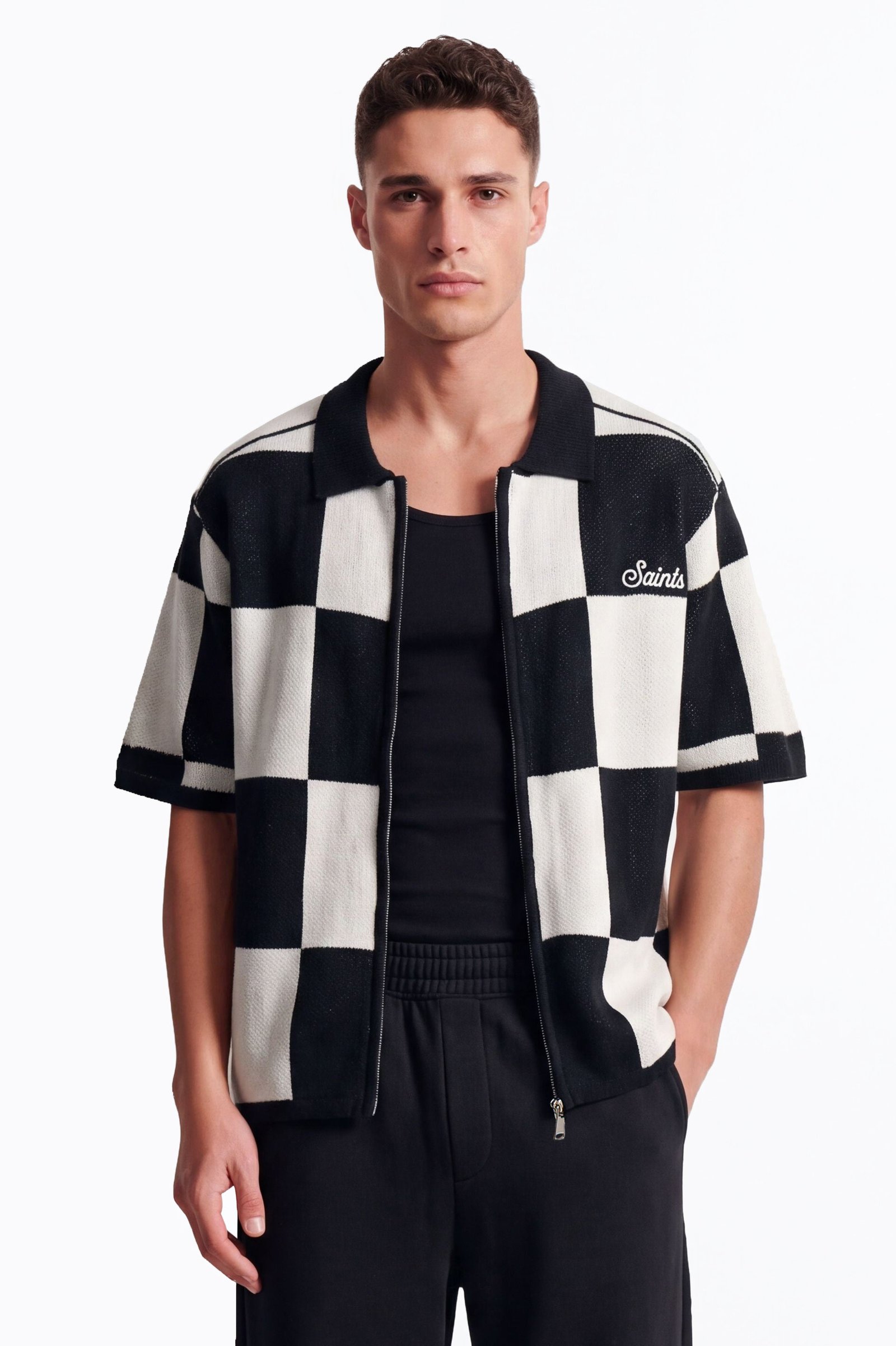 Saints checked zip-up shirt