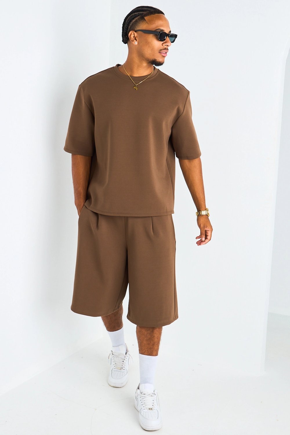 Brown T-shirt and flowy shorts set
