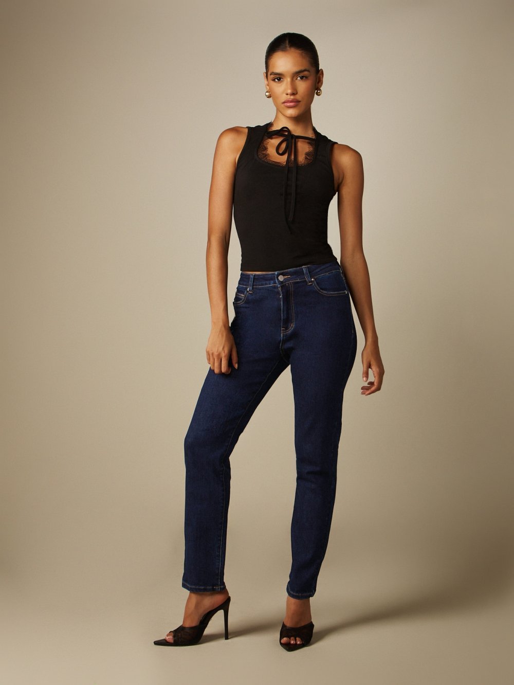Jean slim taille haute brut