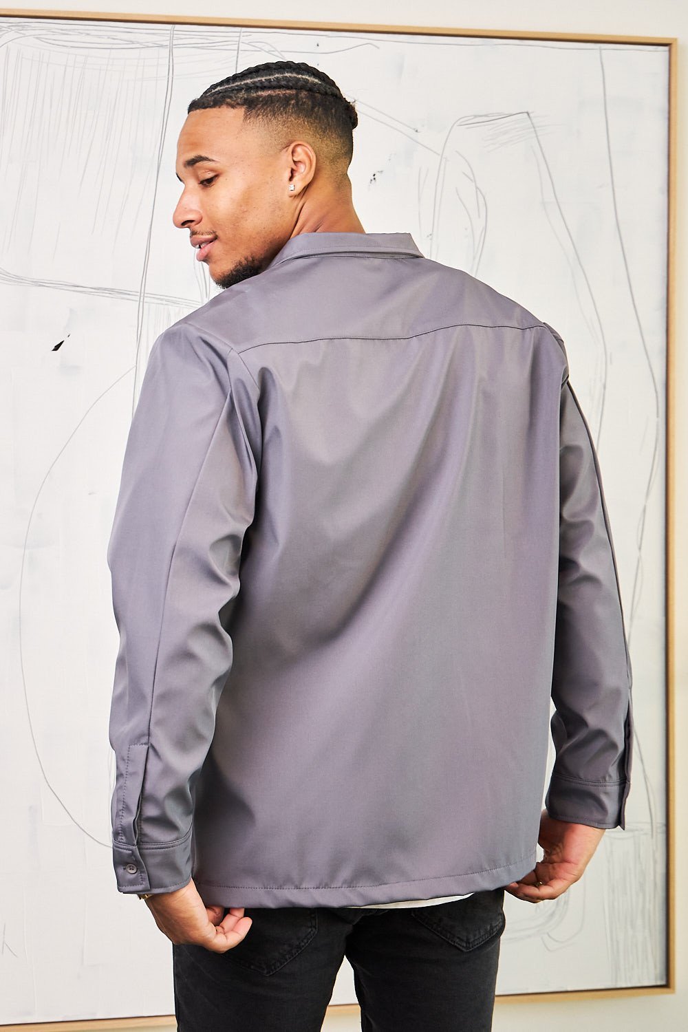 Charcoal loose-fit textured shirt with zips
