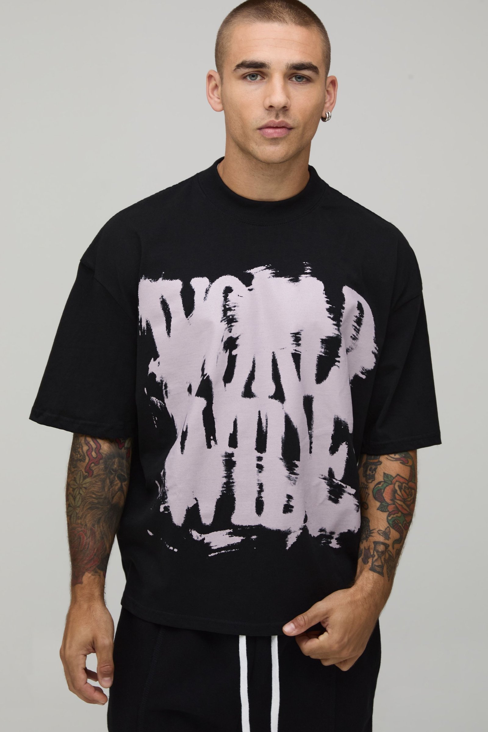 T-shirt Noir Oversize Ample Avec Imprimé Graffiti