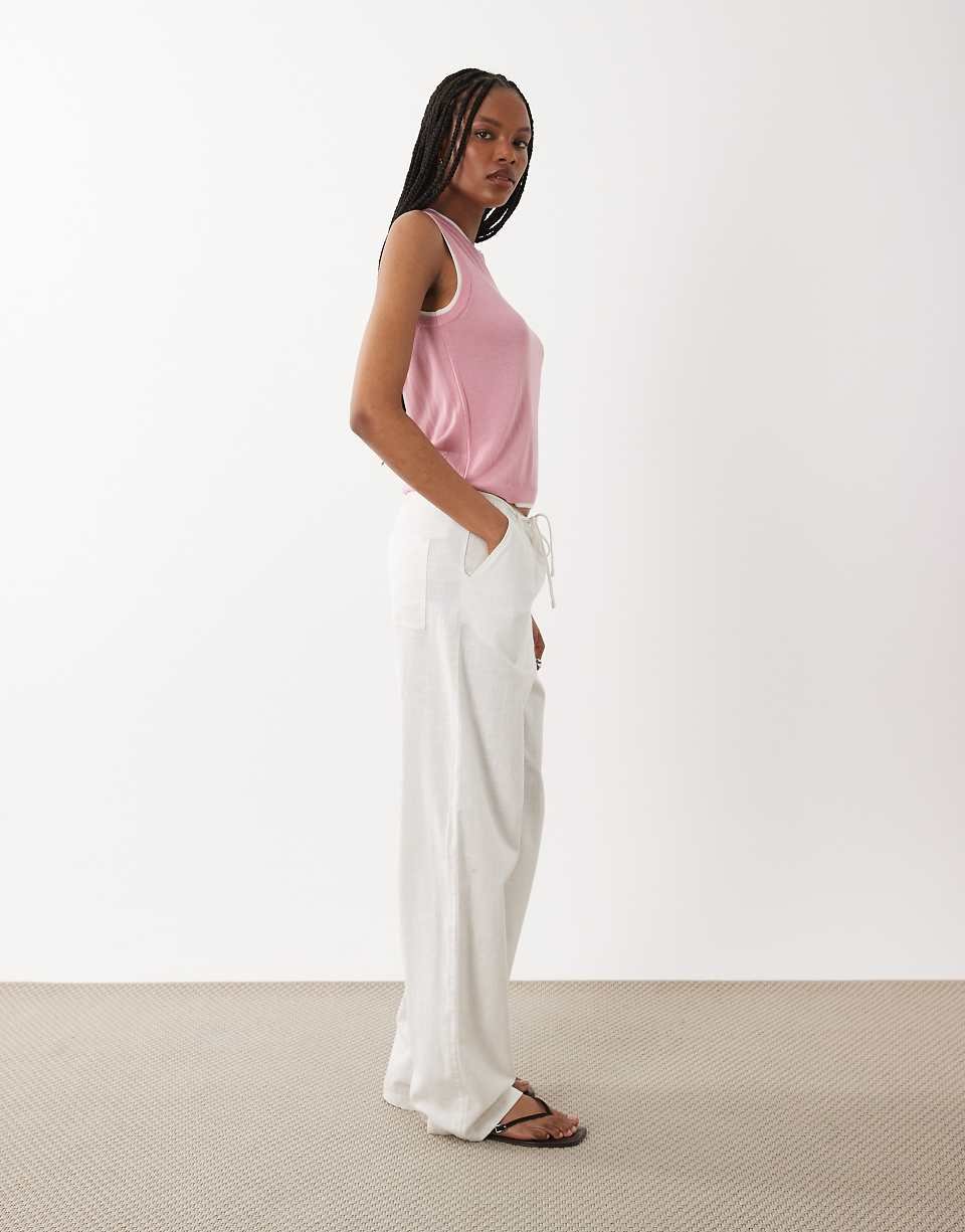 Tall - Pantalon à enfiler aspect lin - Blanc cassé