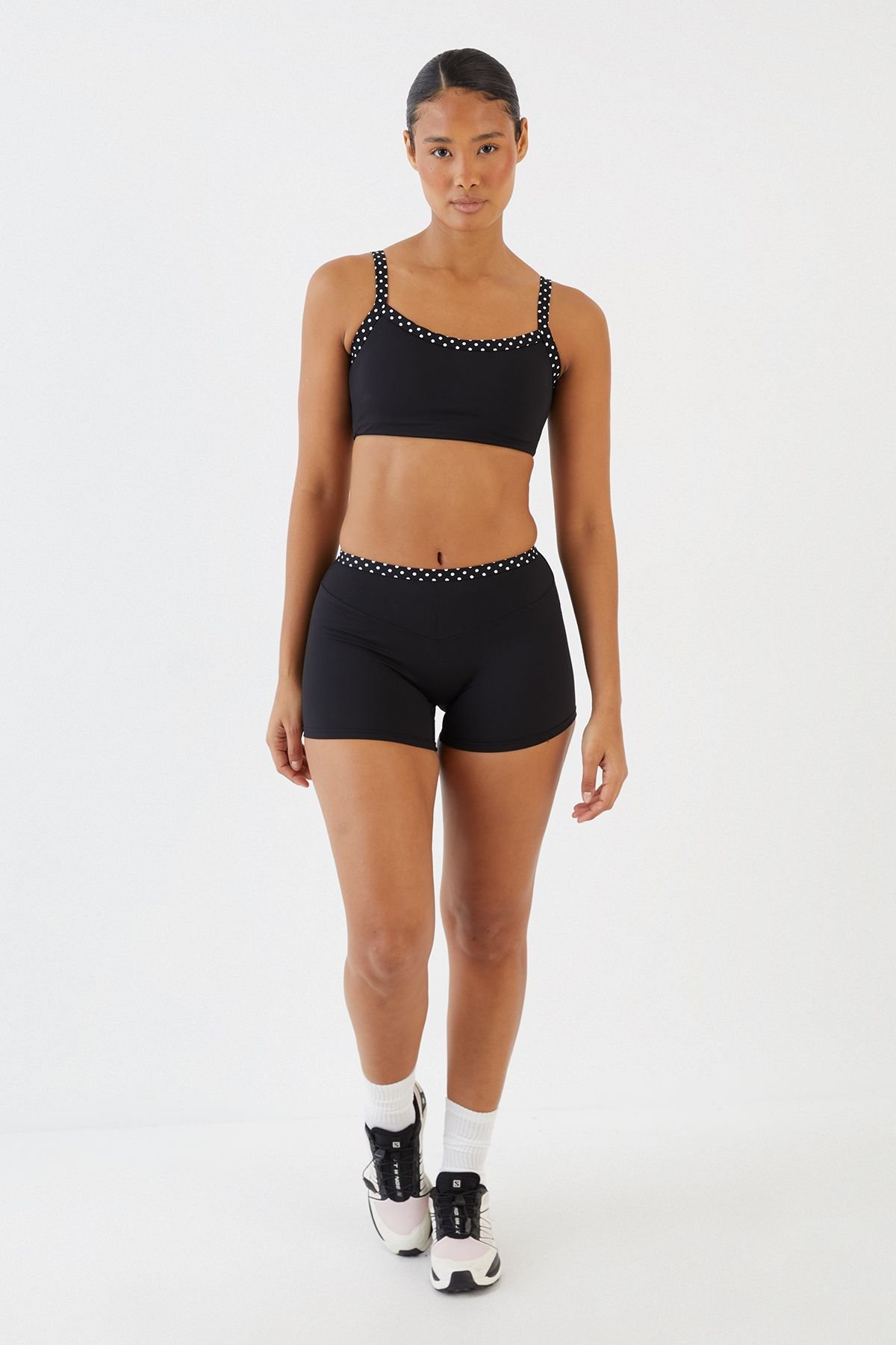 Short de sport moulant à pois - Noir