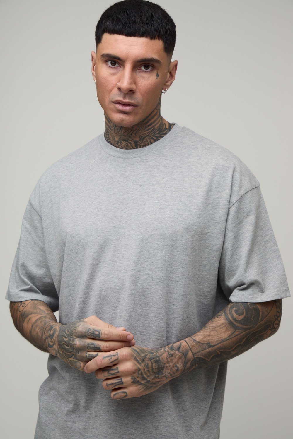 Grey marl T-shirt and shorts lounge set - Tall