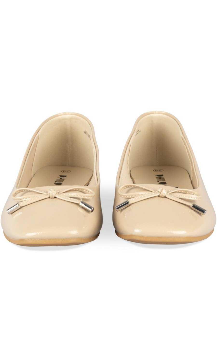 Beige patent-look bow ballerinas