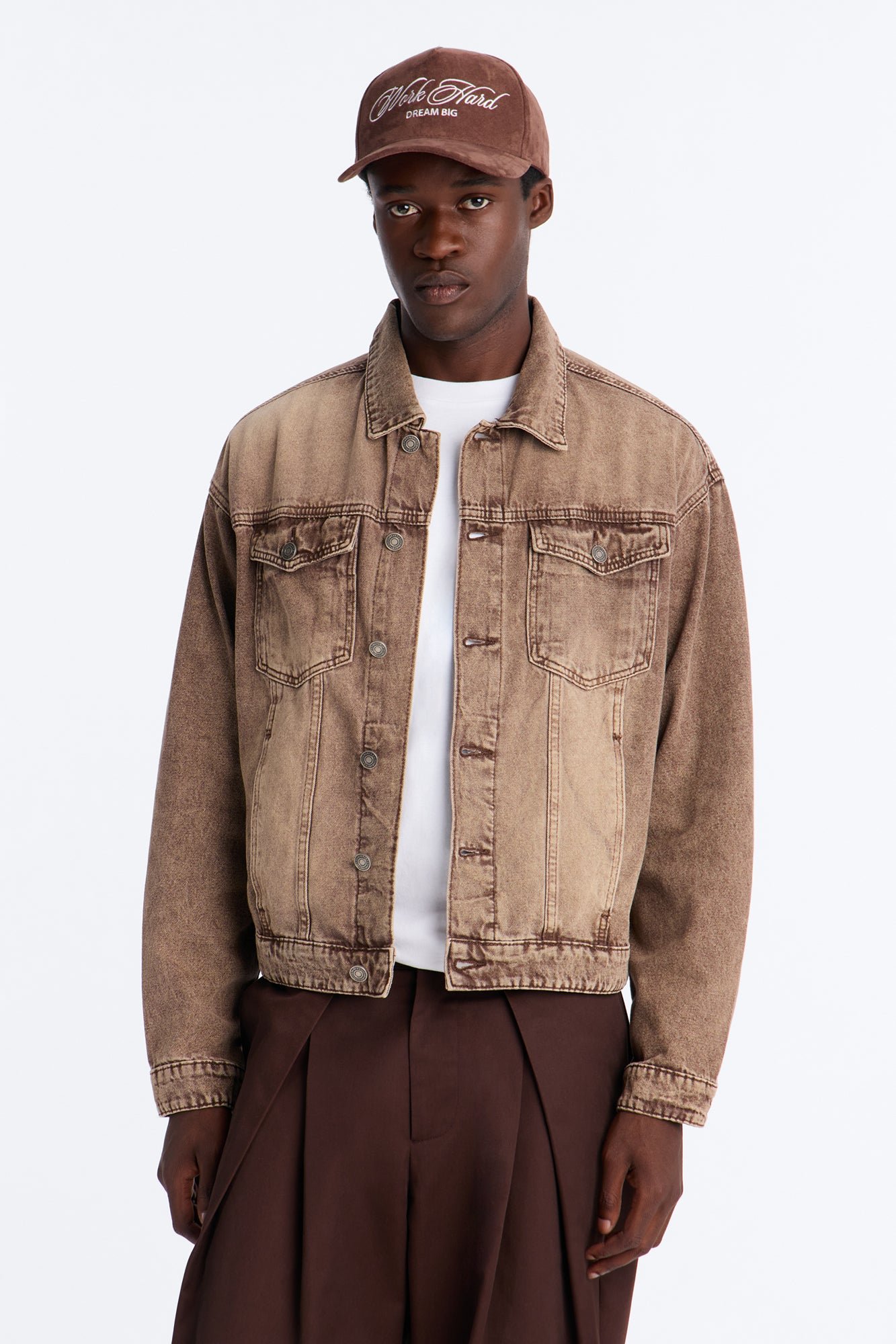 Relaxed Trucker Denim Jacket Washed Brown