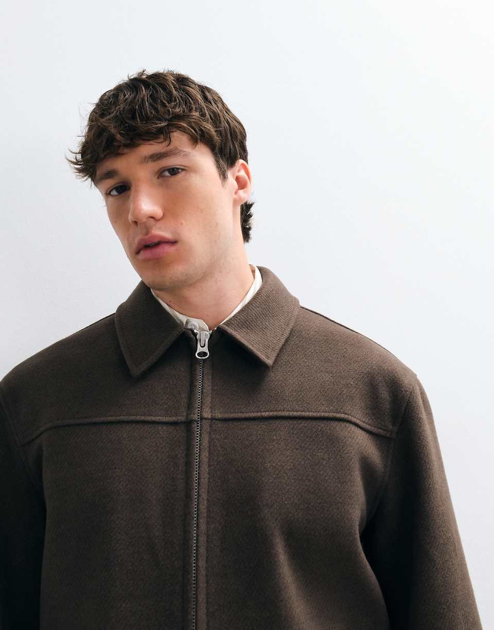 Veste zippée effet laine marron