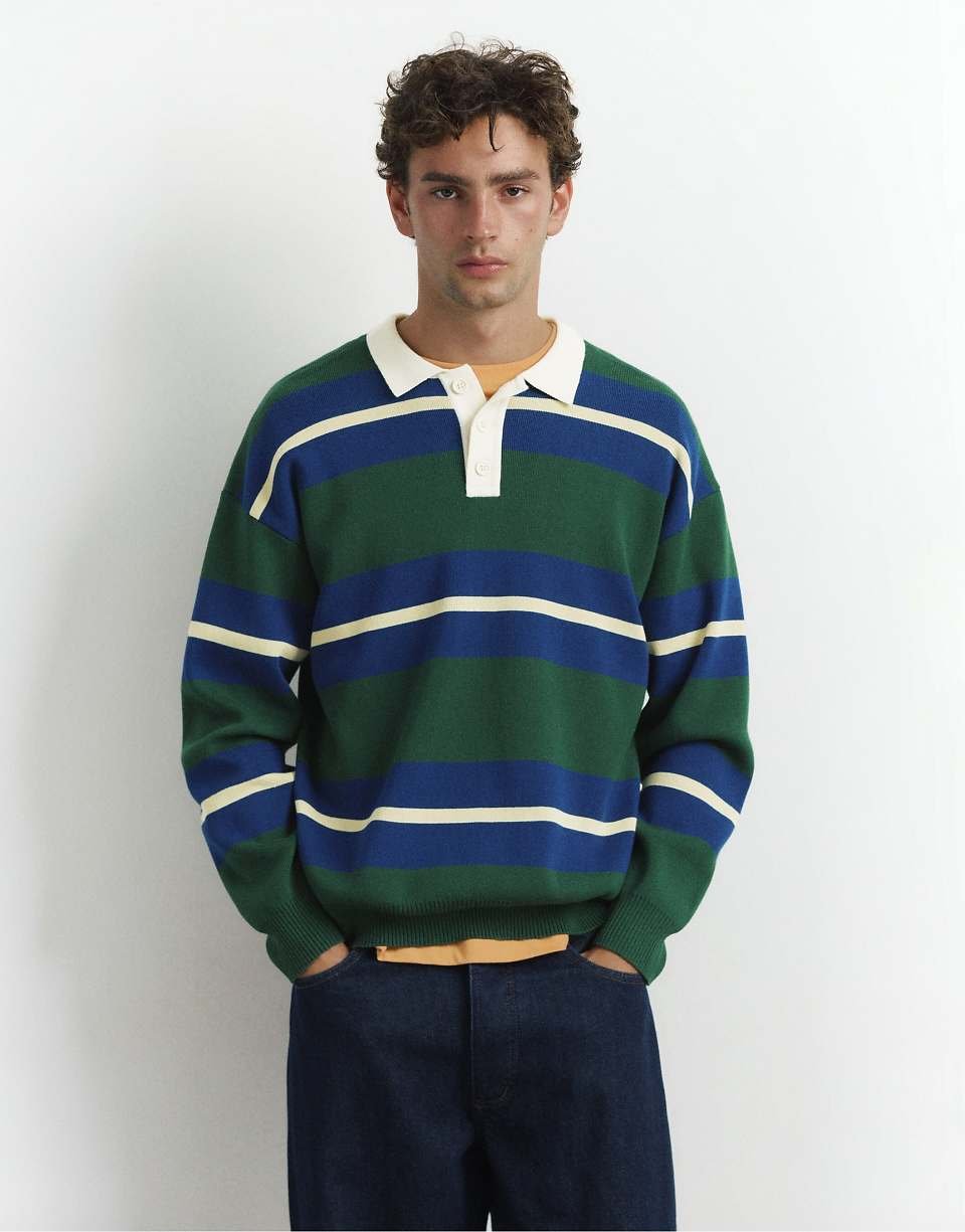 Polo en maille à rayures vert bouteille