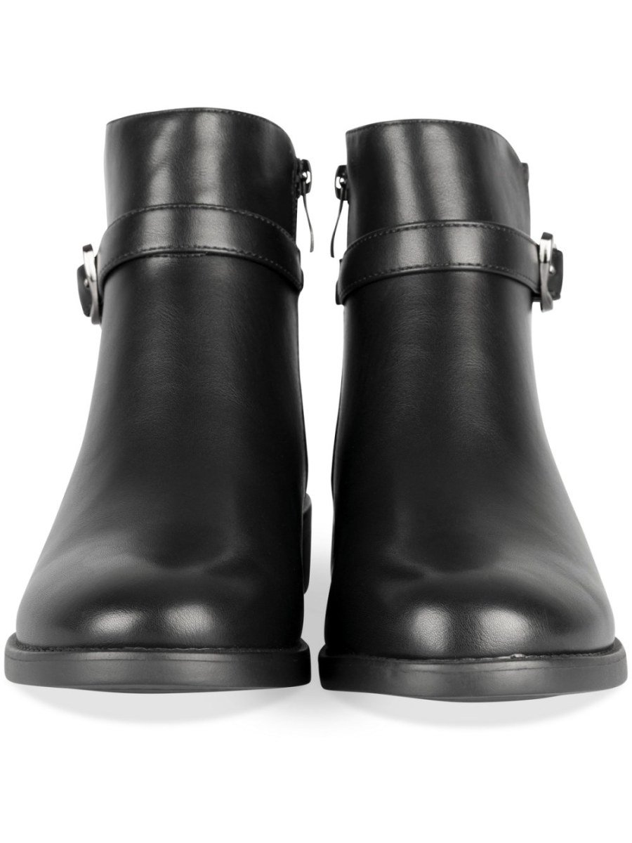 Black ankle boots with buckle strap