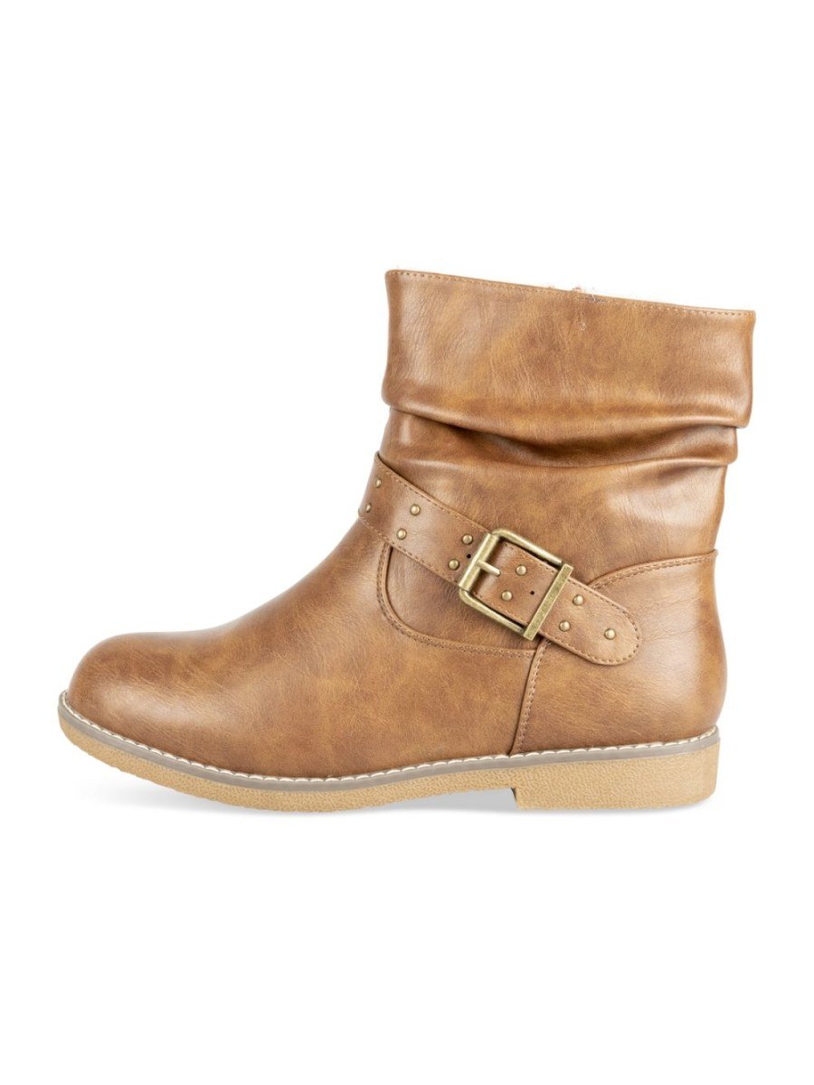 Cognac slouchy boots with studded strap