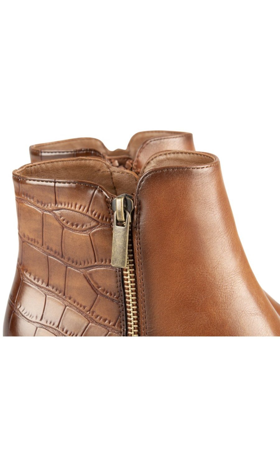 Cognac croc-effect block-heel ankle boots