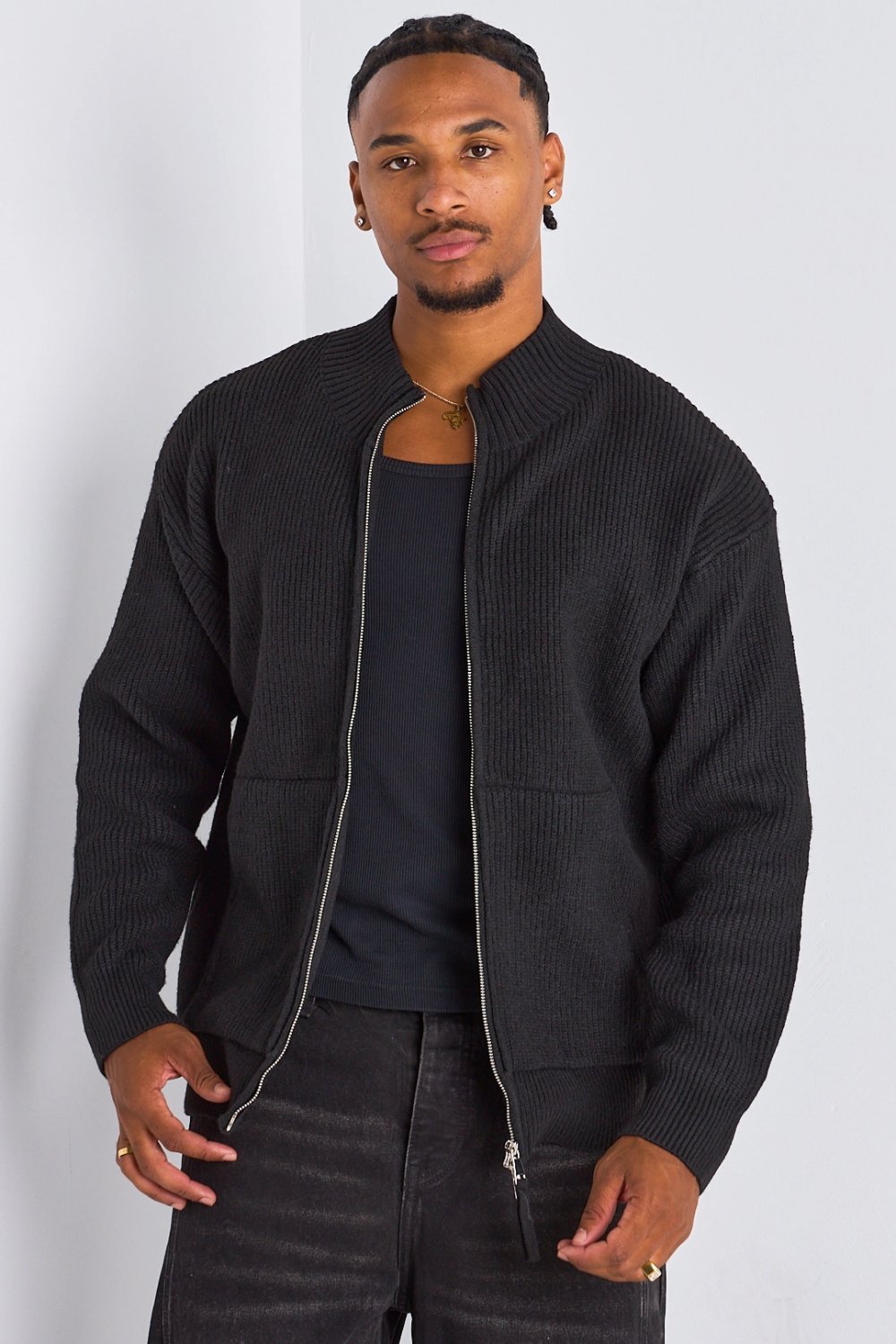 Black ribbed zip-up jacket
