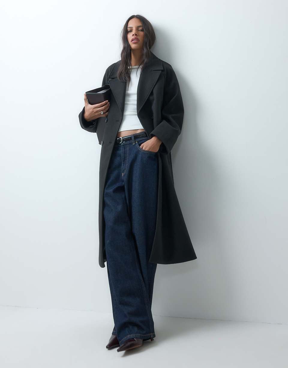 Manteau long croisé noir