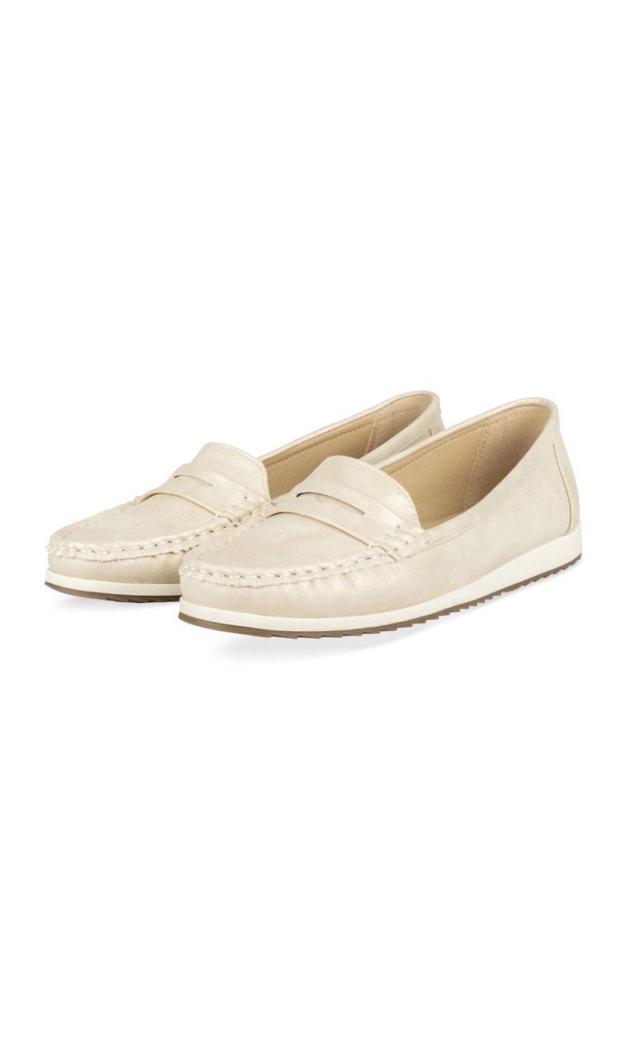 Pale gold pearlised penny loafers