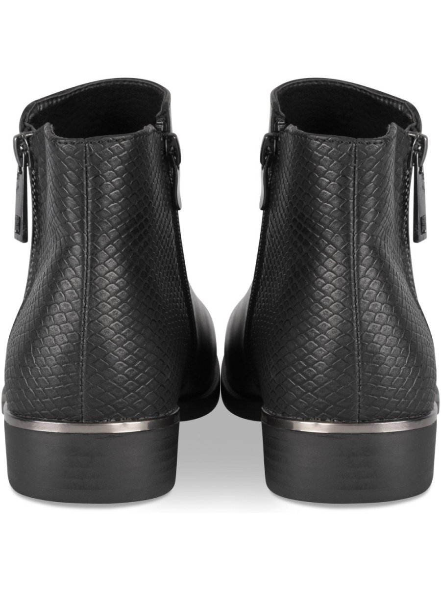 Black snake-effect ankle boots with zip