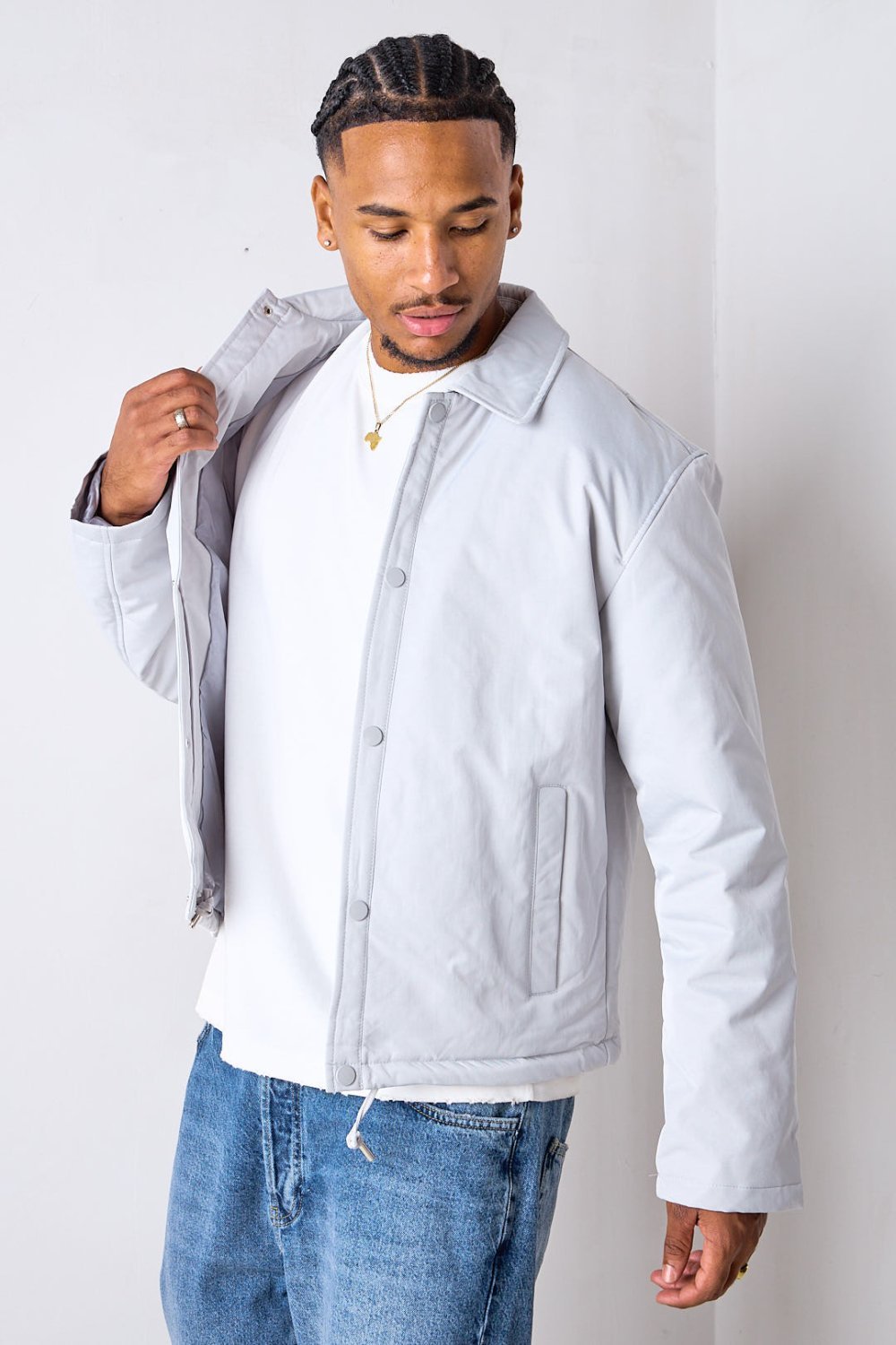 Manteau court léger à col chemise gris