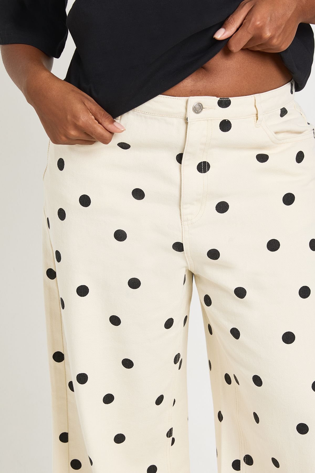 Jean Grande Taille À Pois Taille Haute Jambe Large