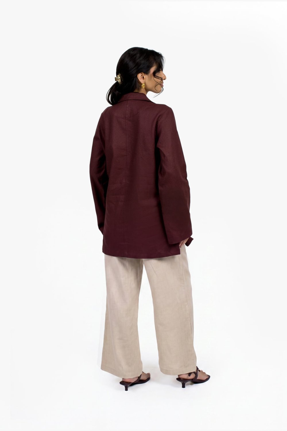 Pantalon large en coton à pli marqué - Beige