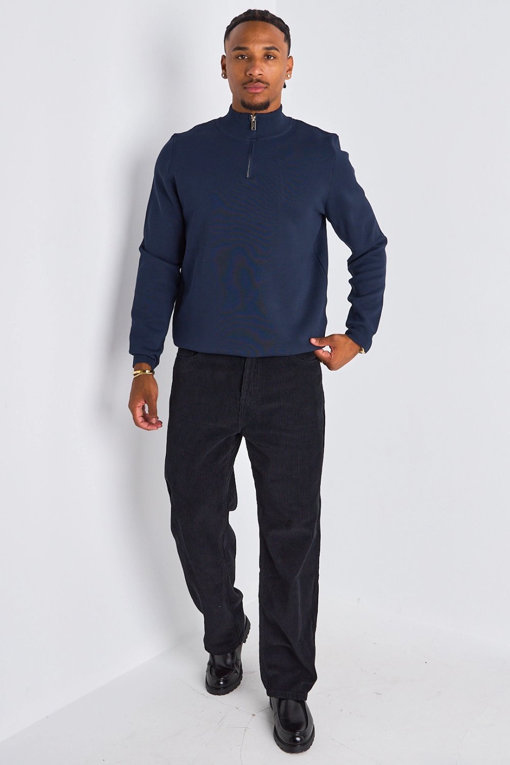 Gilet demi-zip à col montant bleu marine