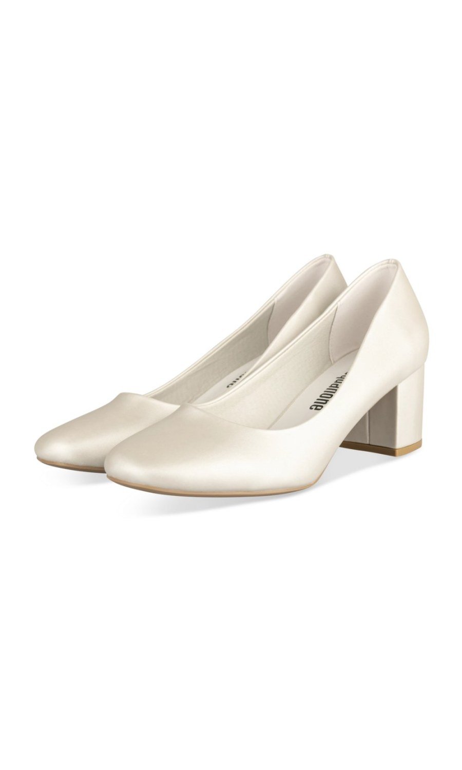 Off-white pearlised block-heel square-toe pumps