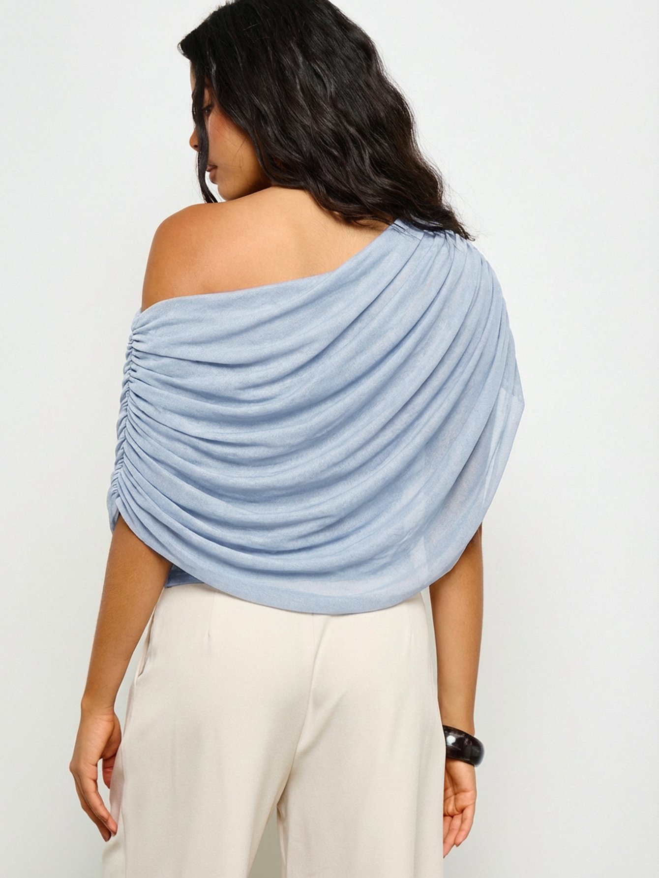 Draped off-shoulder ruched jersey top