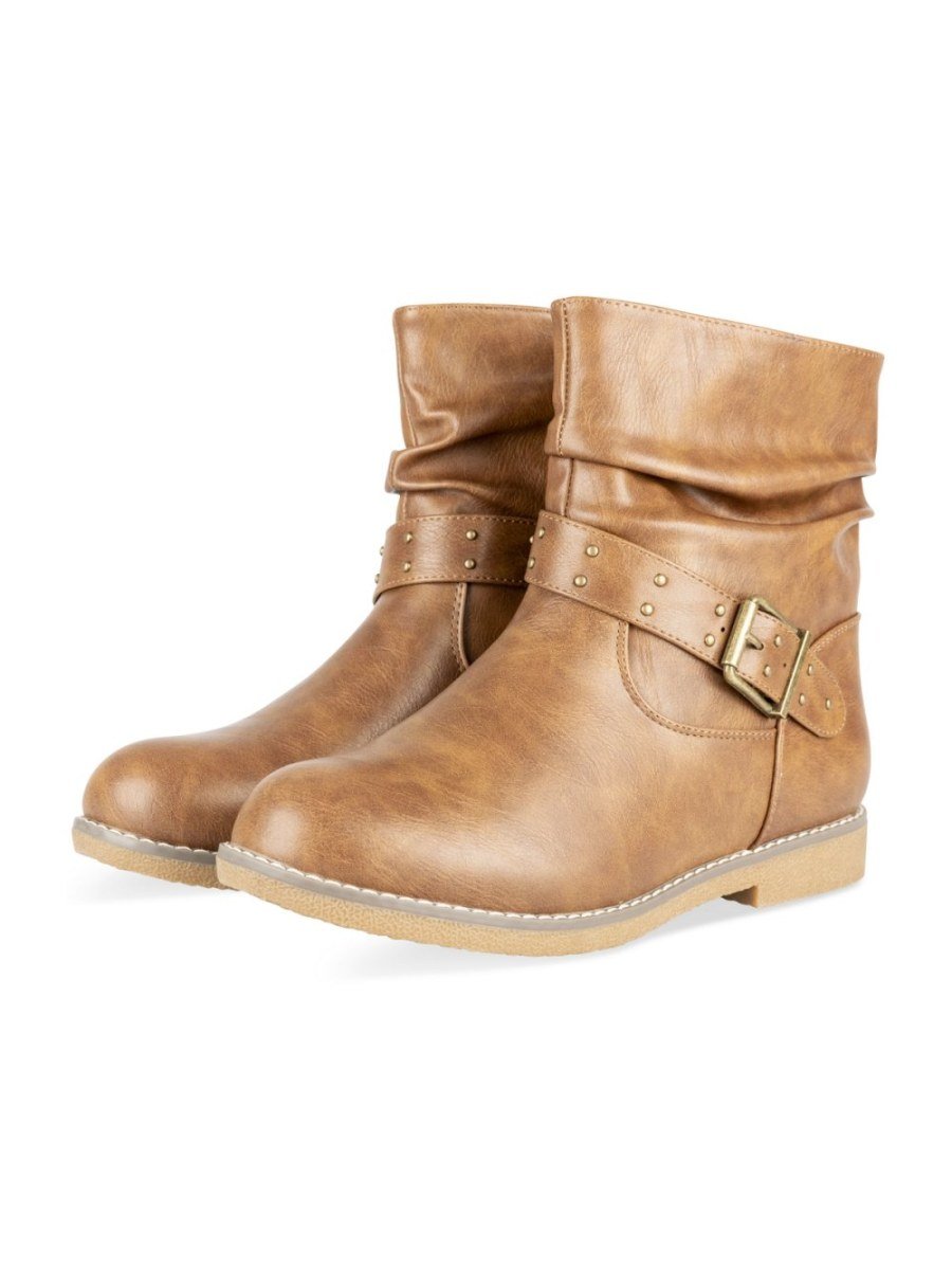 Bottines tige mkemmcha w bride m3amra cognac