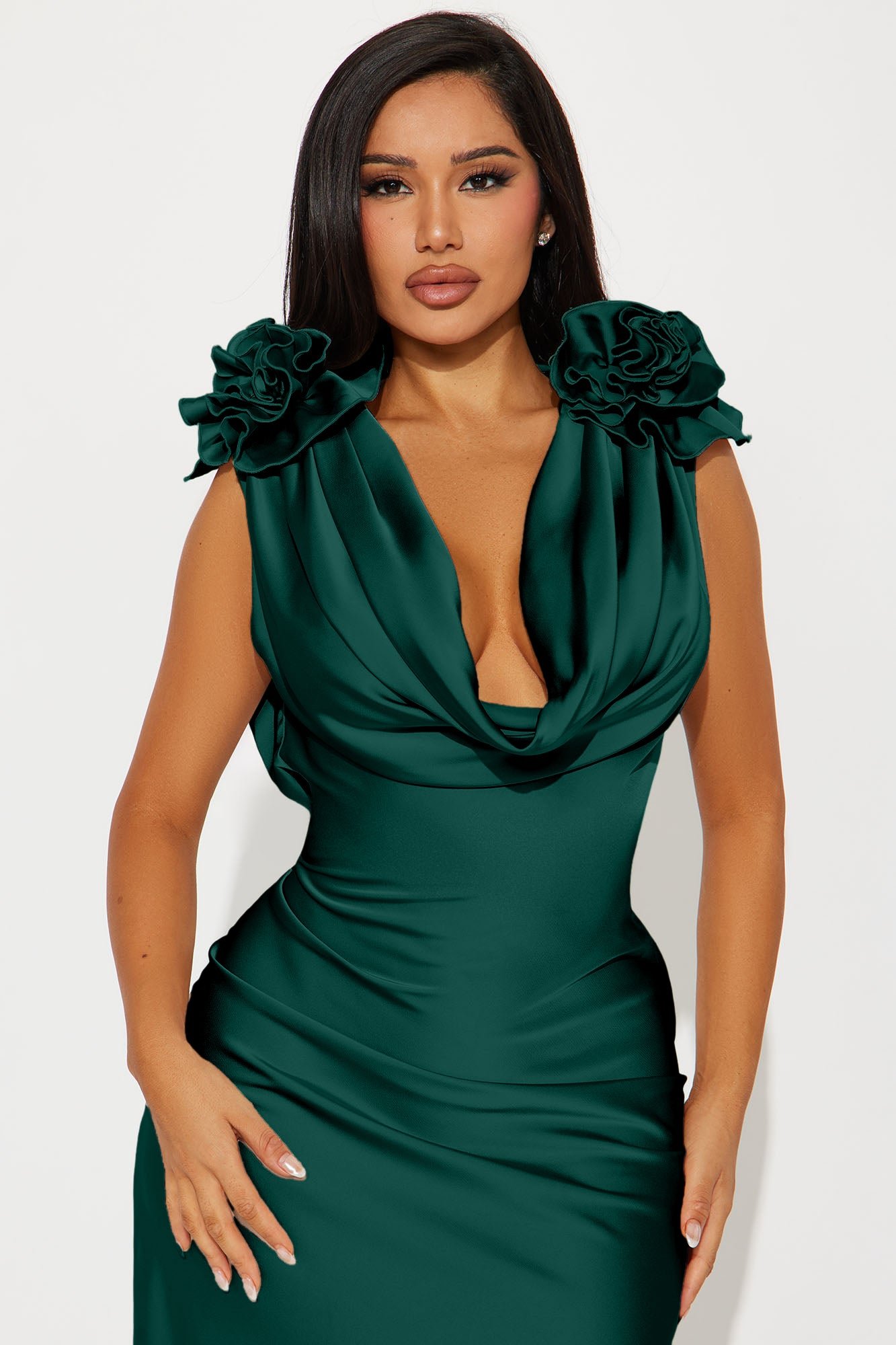 Positano Cowl Neck Satin Maxi Dress