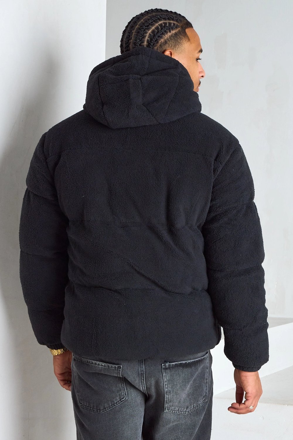 Bomber à capuche effet mouton noir