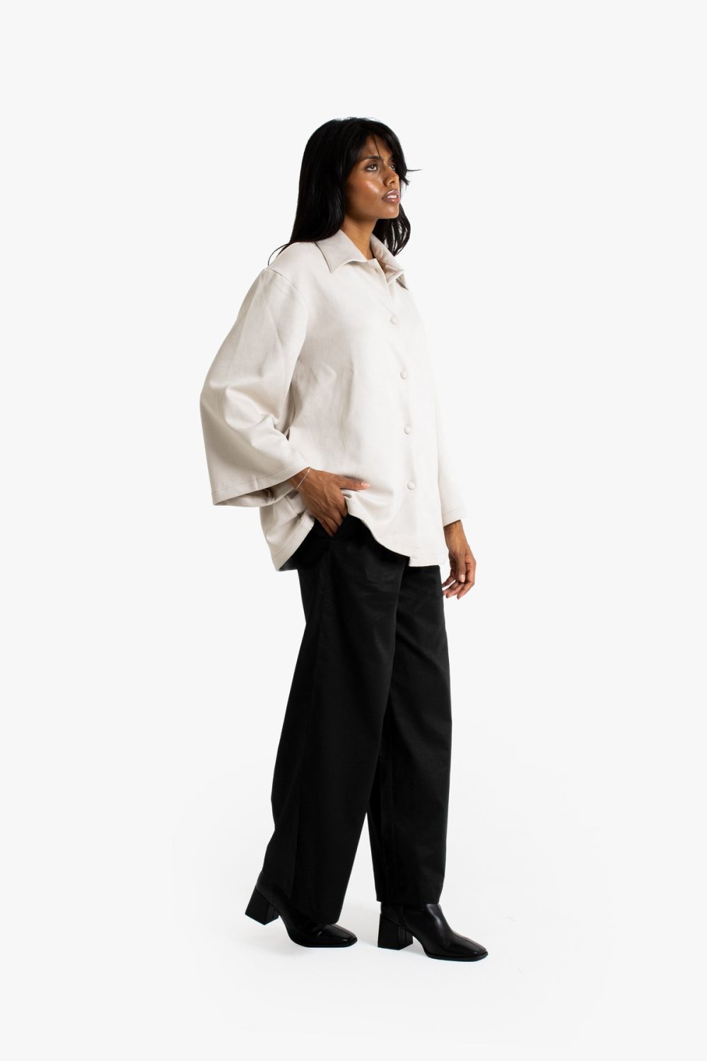 Pantalon large à pinces en lin et coton - Noir