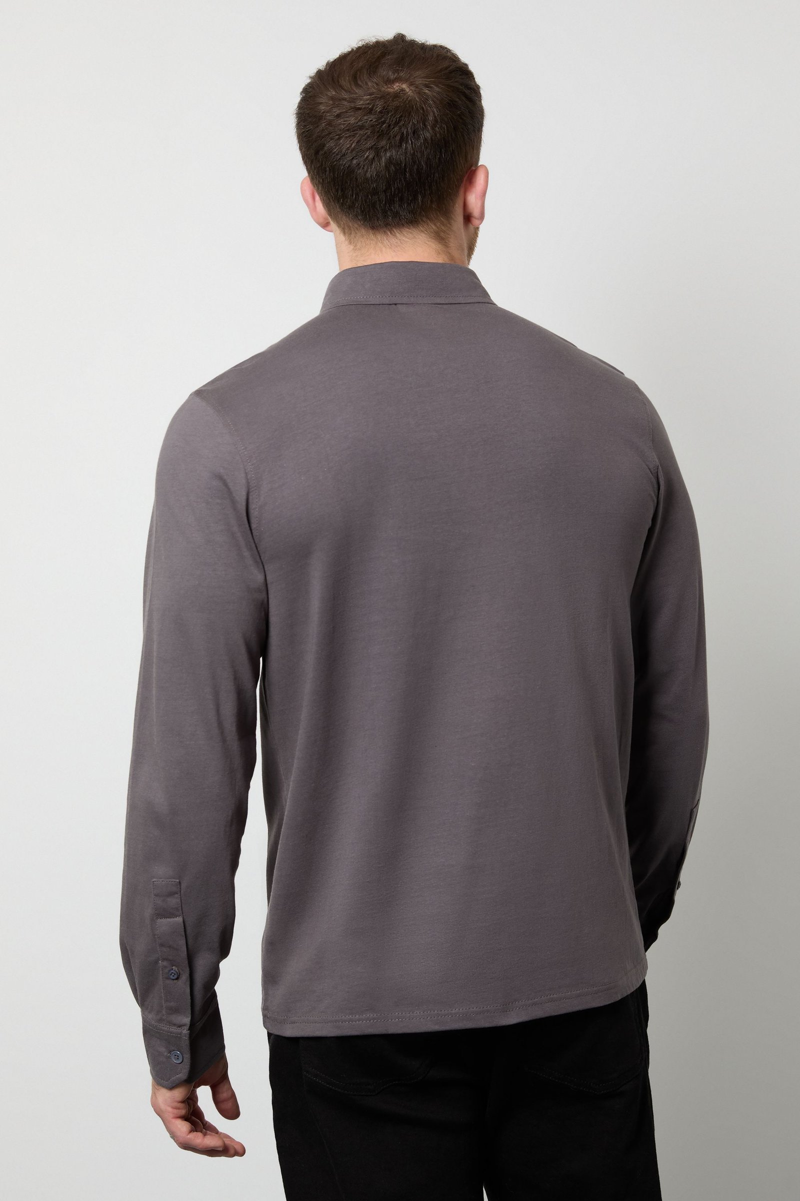 Steel grey long sleeve smart polo