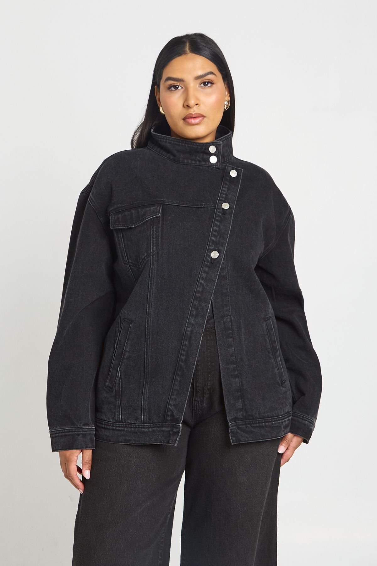 Veste en denim asymétrique - Grande taille