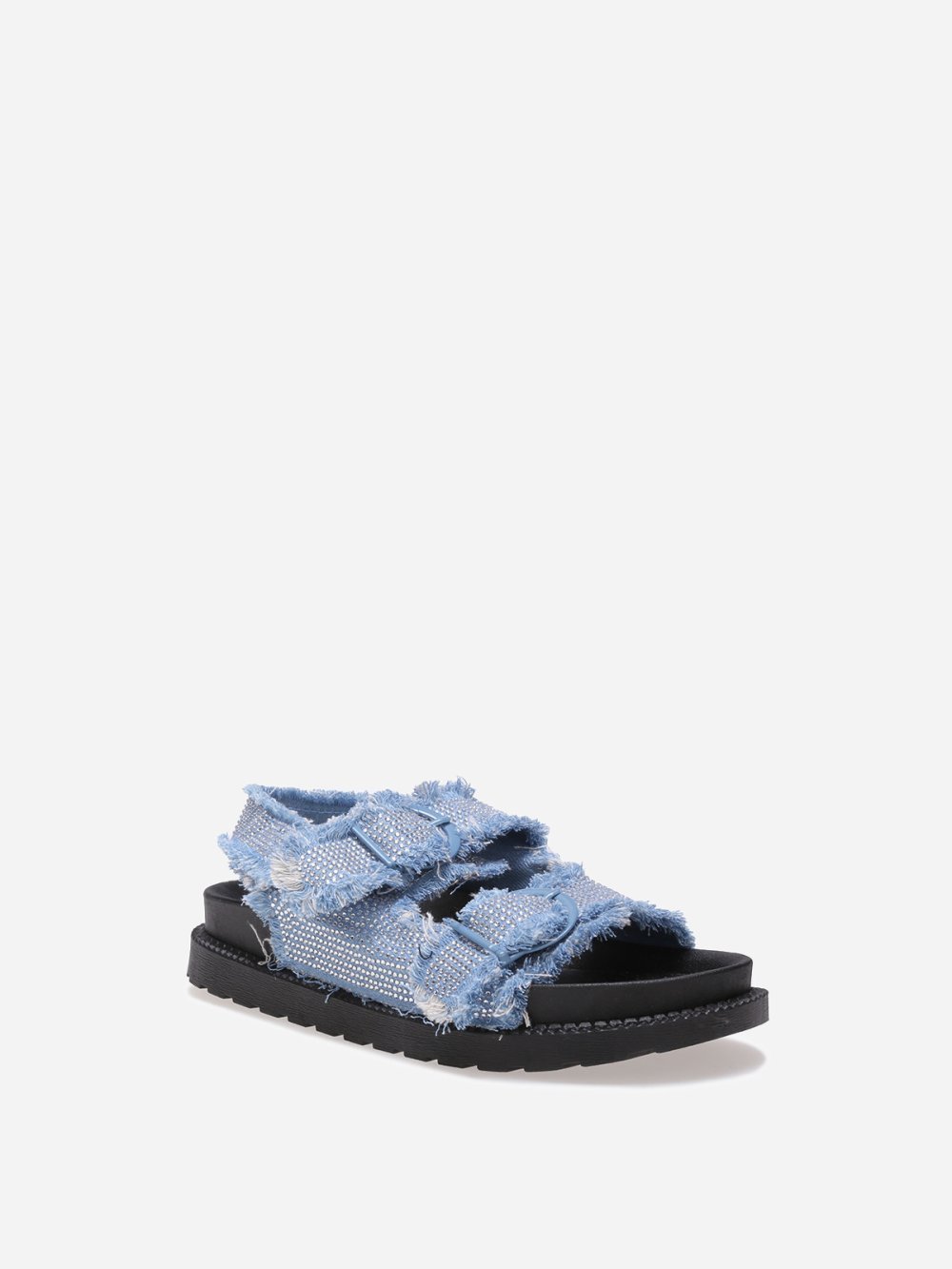 Sandala plateforme f denim b strass bleu denim