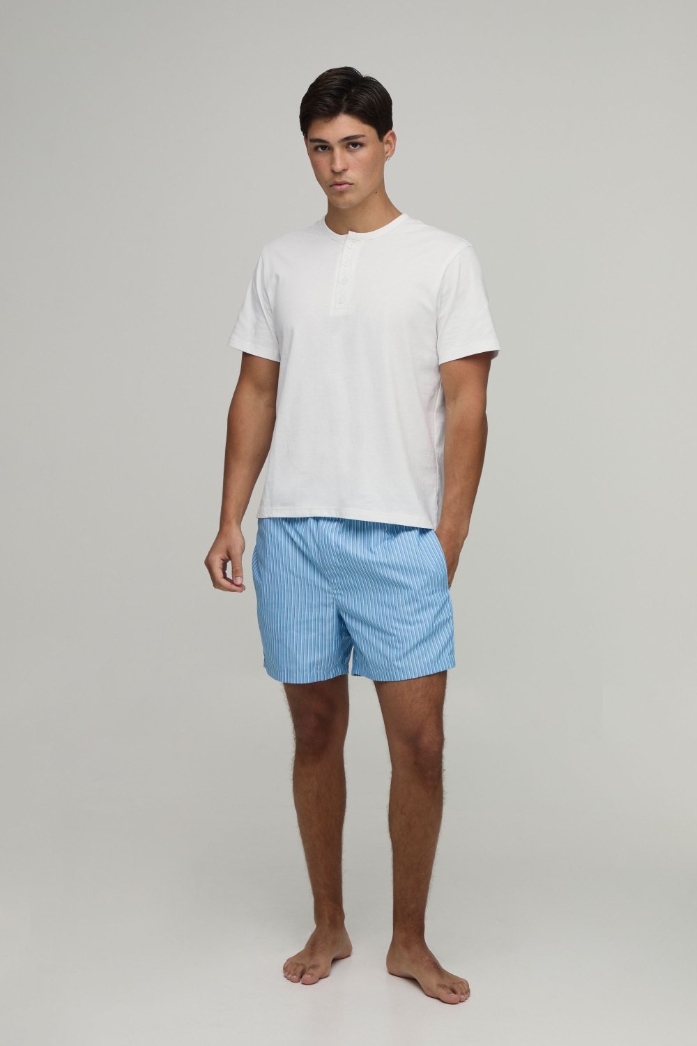 Striped henley T-shirt and shorts lounge set
