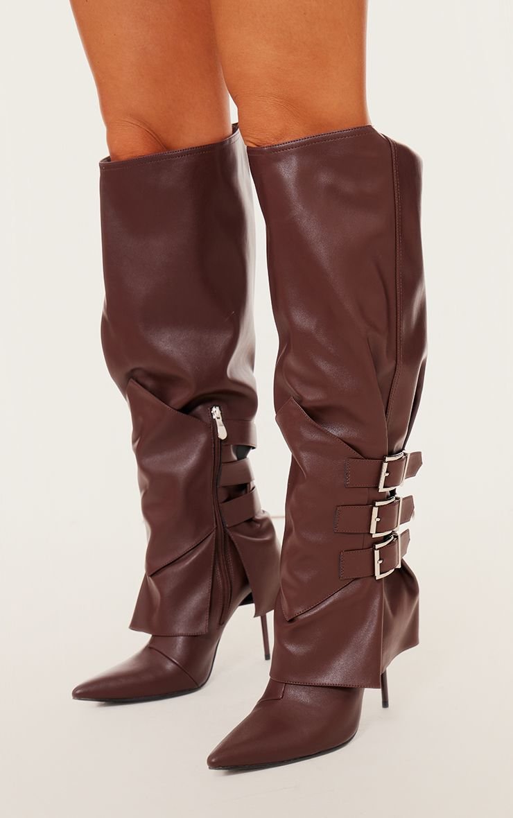 Bottes twal b talon aiguille w boucle f PU chocolat