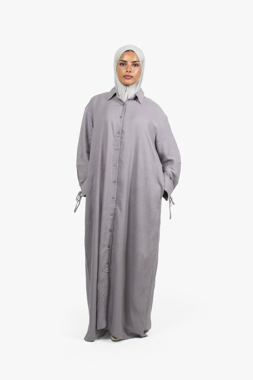 Button-down shirt abaya - Grey