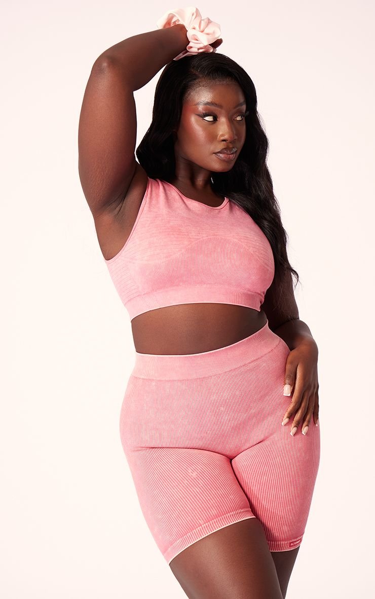 Brassière sport côtelée délavée - Grande taille