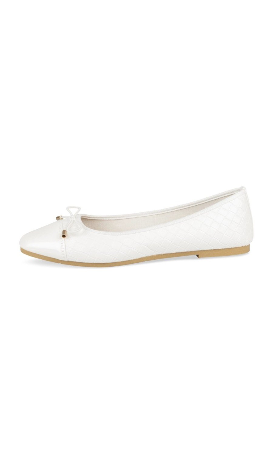 White woven-texture bow ballerinas