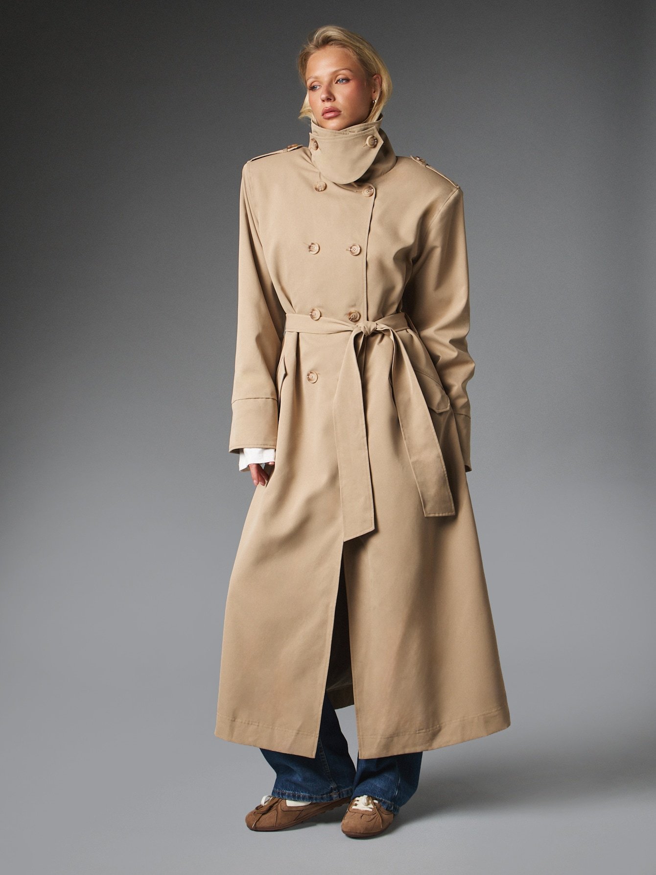 Trench oversize croisé b ceinture