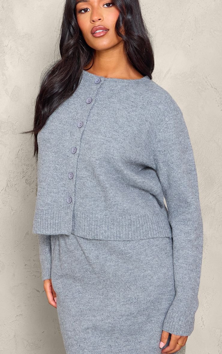 Tall Melange Soft Knit Basic Button-Up Cardigan