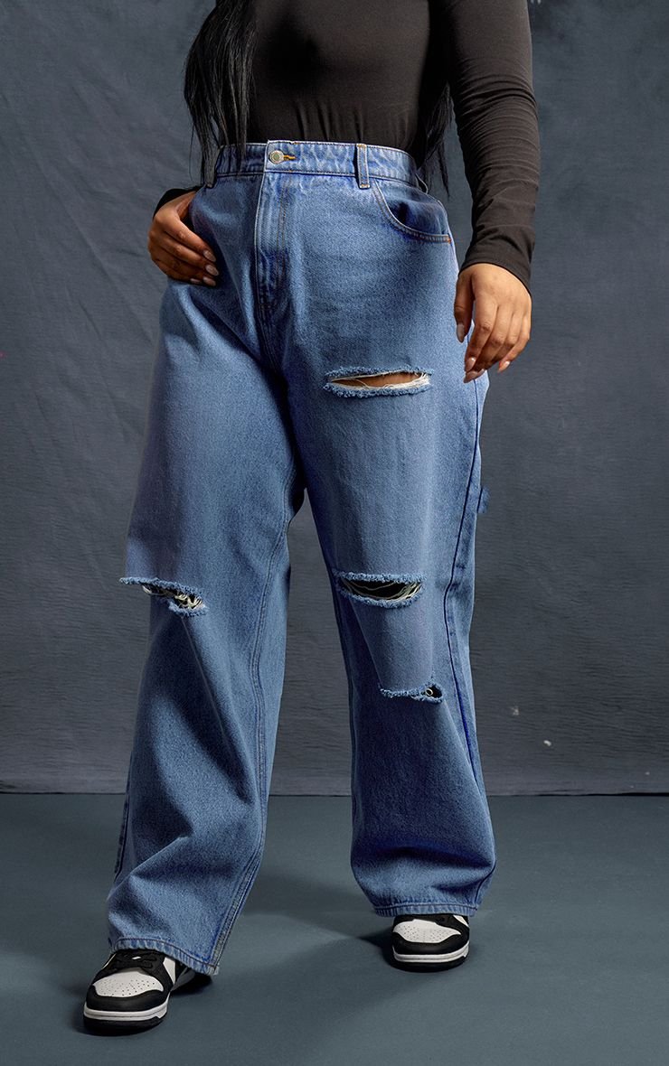 Jean Boyfriend Grande Taille Prettylittlething Déchiré Aux Genoux