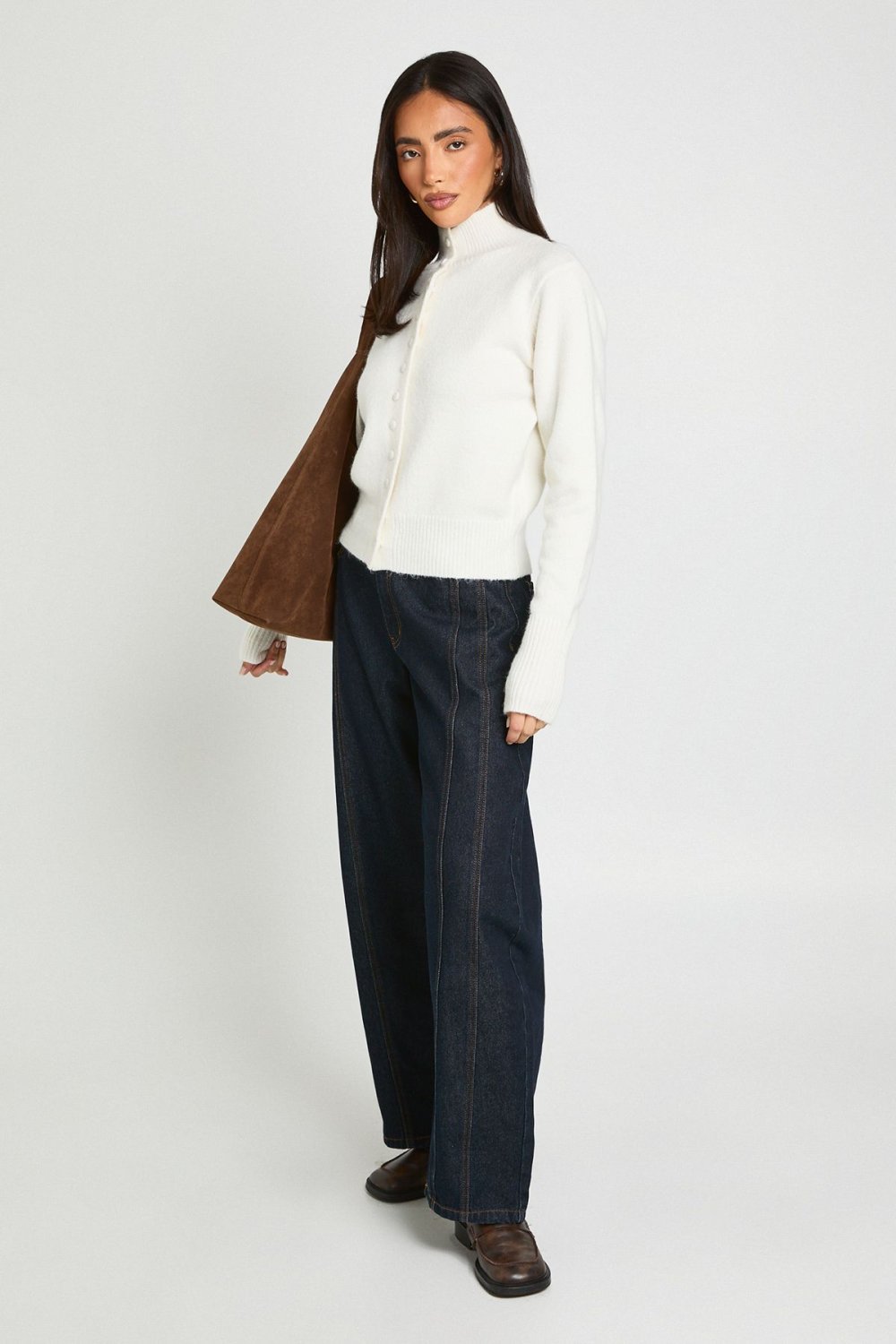 Cream brushed button-up cardigan