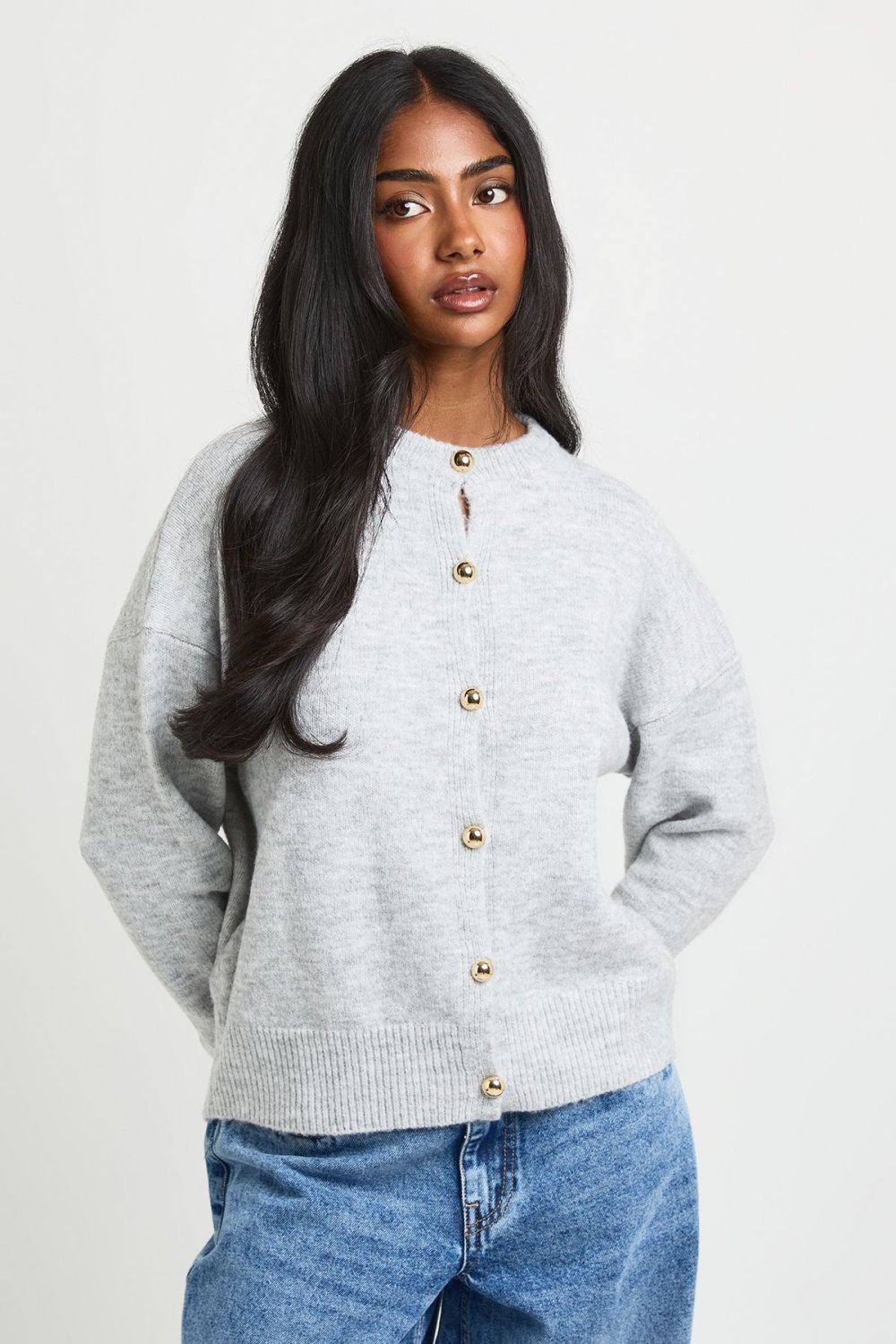 Grey marl cardigan with gold buttons