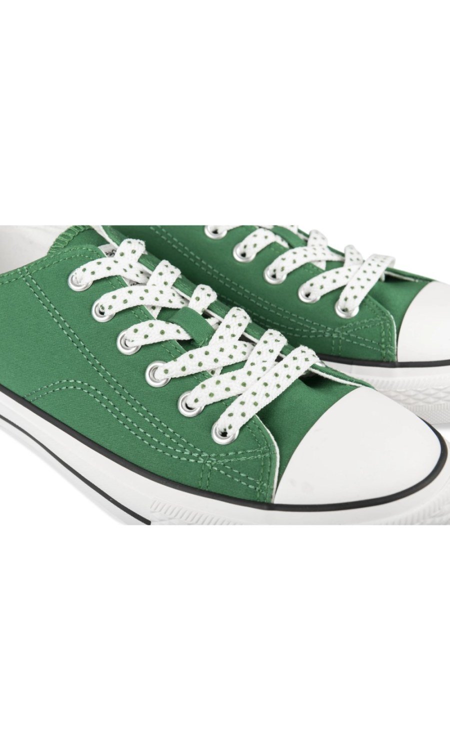 Green canvas sneakers, printed laces