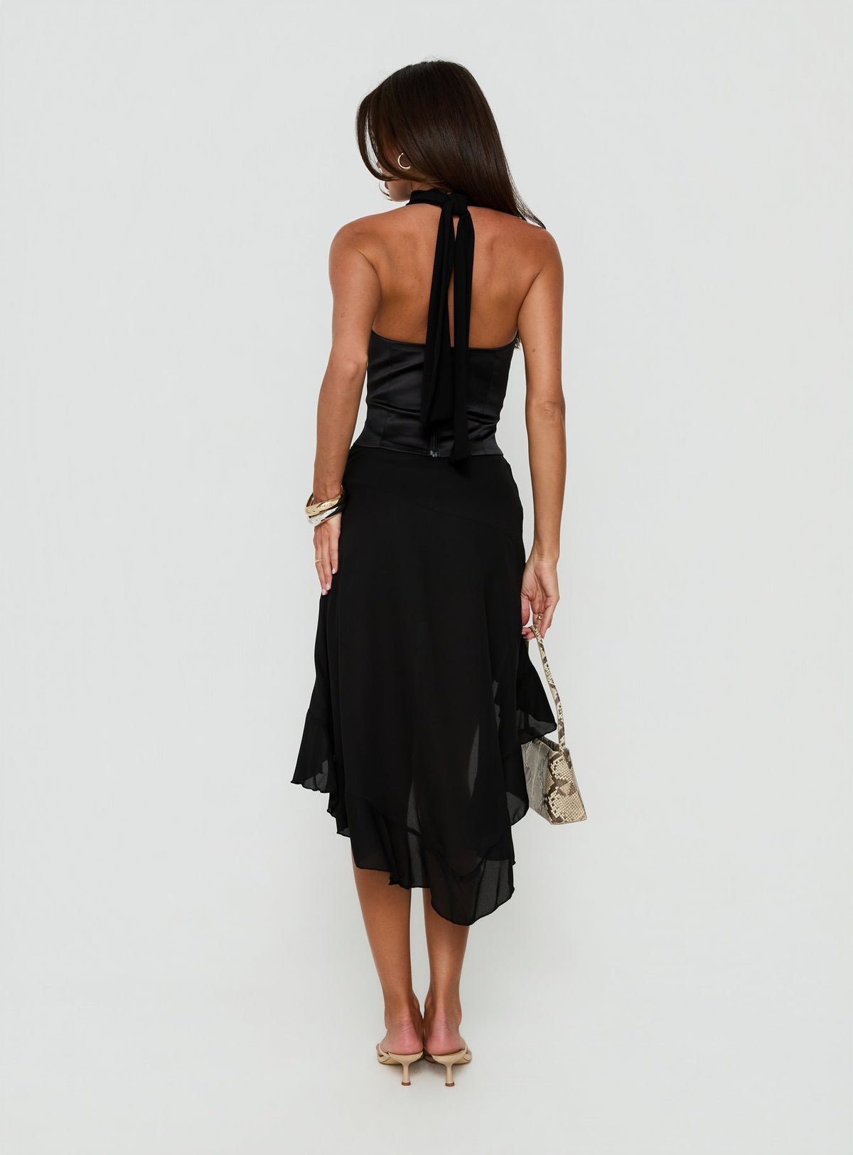 Frill asymmetric midi skirt